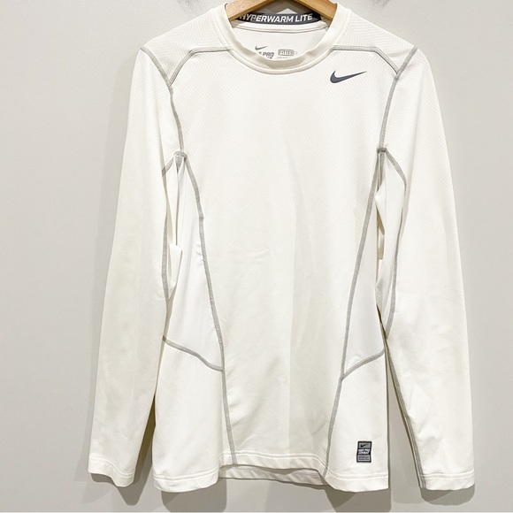 NIKE Men’s Pro Combat Hyperwarm Lite Long Sleeve Shirt Fitted White Size Small - Picture 10 of 10